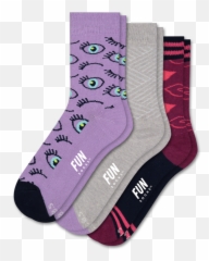 Fun Socks Girls Crew Sock 3 Pack Eyes - Fun Socks No Background Png,Sock Png