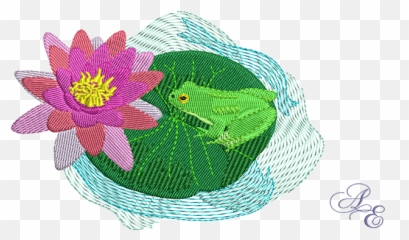Frog - Machine Embroidery Art Of Embroidery Sacred Lotus Png,Lily Pad Png