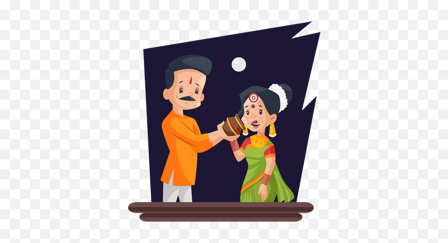 Best Premium Indian Husband Breaking Fast Of His Wife - Karwa Chauth Cartoon Vector Png,Husband Wife Icon