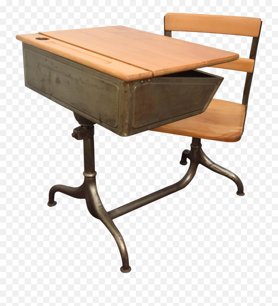 1950s Industrial Childu0027s School Desk Desks Modern - School Desk With Attached Chair Png,School Desk Png