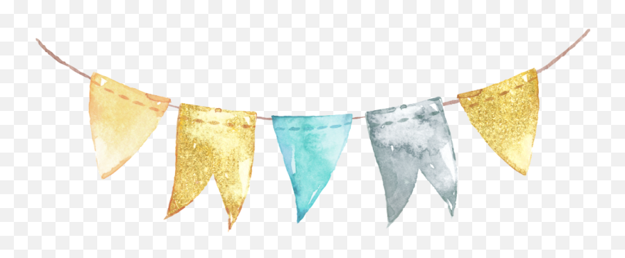 Banner Pennant Flags Garland Teal Gold - Flag Png,Watercolor Banner Png