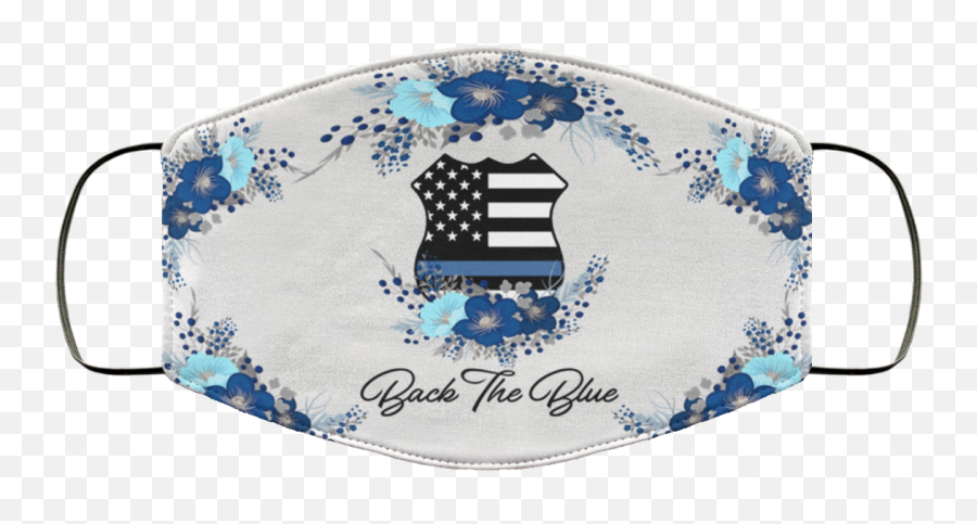 Back The Blue Floral Police Wife Washable Reusable Custom - Printed Cloth Face Mask Cover Back The Blue Floral Mask Png,Blue Line Png
